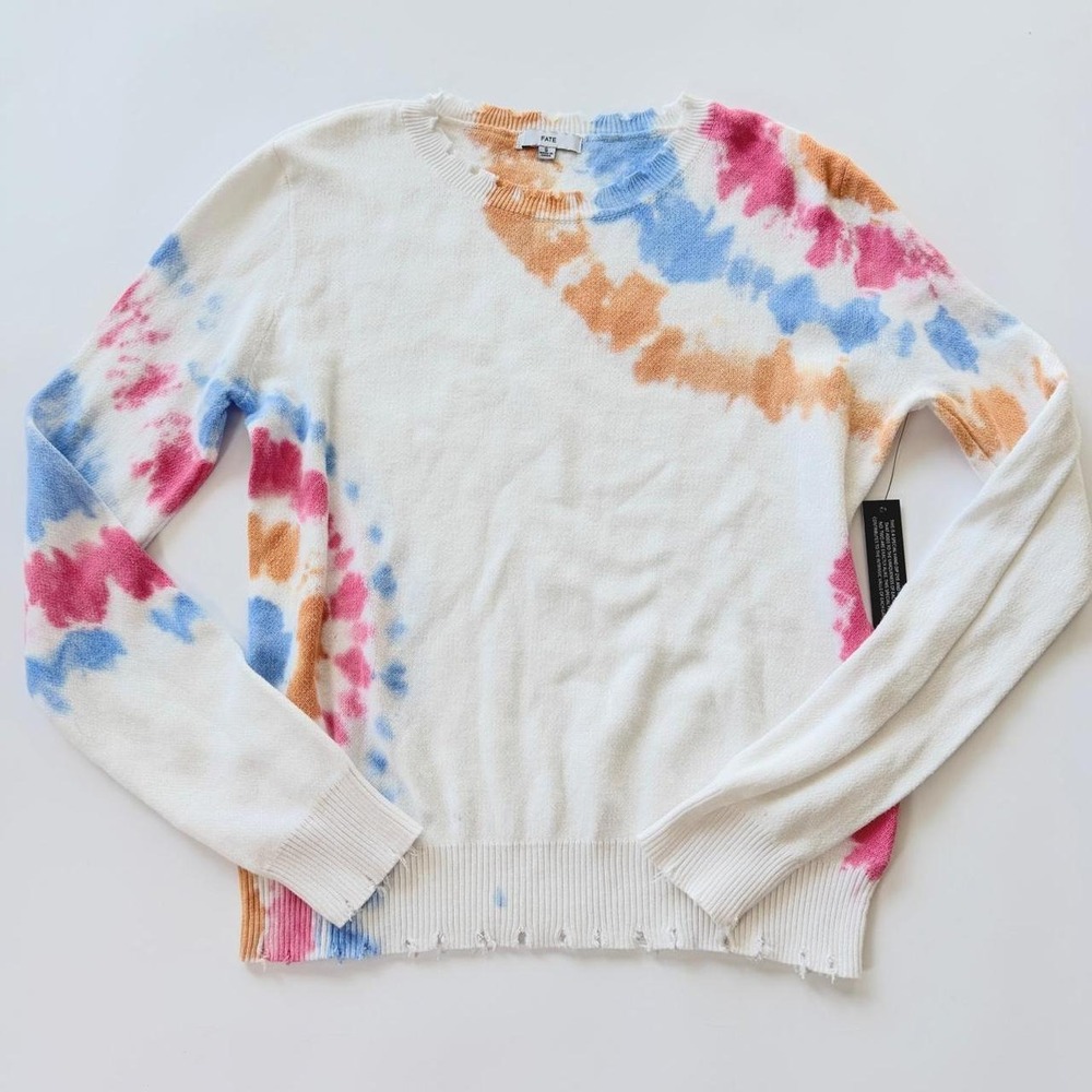 FATE Women's Small Distressed Tie Dye Cotton Sweater